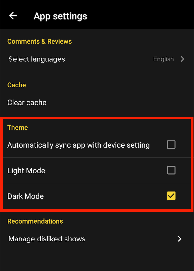 How to Turn Dark Mode On and Off – TV Time